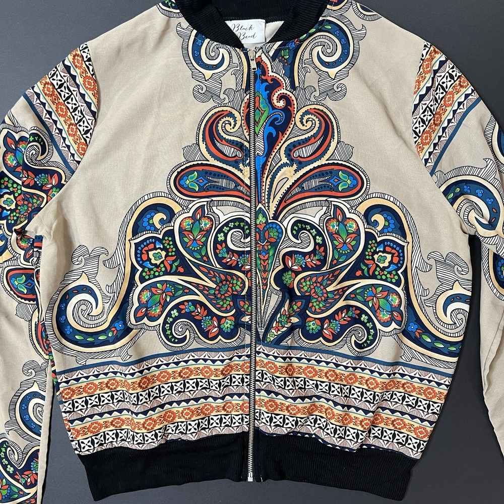 Vintage Paisley Bomber Retro Zip Up Jacket Made In USA Women's M Old Money